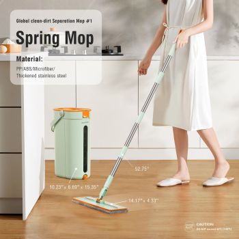 Premium Microfiber Flat Mop Bucket Set w/ Clean & Dirty Water Separation 360 Degree - Light Green