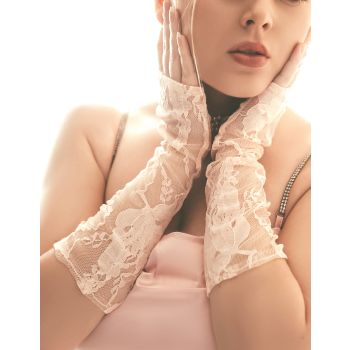 Dents Lace Fingerless Elbow Length Mitten Glove - Blush