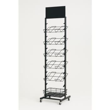 12 Tier Placemat Brochure Magazine Newspaper Display Rack Storage Stand on Wheels - Black Frame