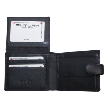 Futura Mens RFID Leather Coin Fold Over Wallet - Black