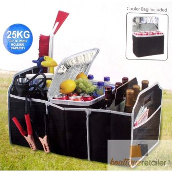 Deluxe Collapsible Car Boot Organiser with Cooler Bag Trunk Storage Bag Folding