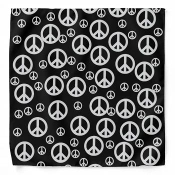 BANDANA Paisley 100% COTTON Head Wrap Durag Bandanna Summer Biker Scarf Mask - Black with White Peace Symbol