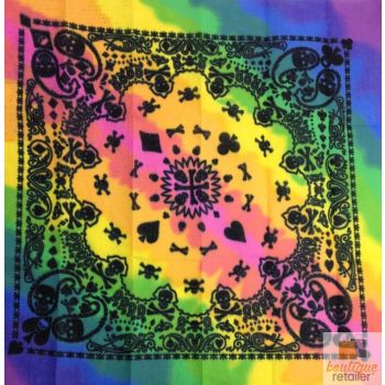 BANDANA Paisley 100% COTTON Head Wrap Durag Bandanna Summer Biker Scarf Mask - Rainbow Skulls/Card Suits