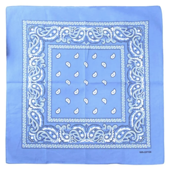 BANDANA Paisley 100% COTTON Head Wrap Durag Bandanna Summer Biker Scarf Mask - Sky Blue