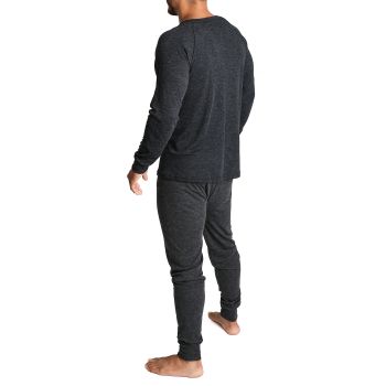 2pcs Set Mens Merino Wool Blend Long Sleeve Thermal Top & Long Johns Pants Underwear - Black - XL