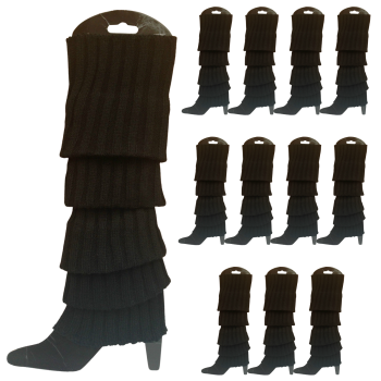 12x LEG WARMERS Knitted Womens Costume Neon Dance Party Knit 80s BULK - Black