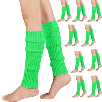 12x LEG WARMERS Knitted Womens Costume Neon Dance Party Knit 80s BULK - Fluro Green