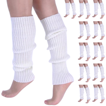 12x LEG WARMERS Knitted Womens Costume Neon Dance Party Knit 80s BULK - White