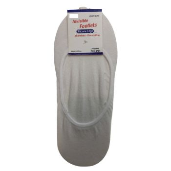 1x NO SHOW COTTON SOCKS Non Slip Heel Grip Low Cut Invisible Footlet Seamless - White - 6-11