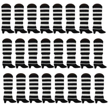 24x Womens Leg Warmers Disco Winter Knit Dance Party Crochet Legging Socks Costume - Black/White Stripe