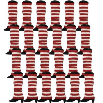 24x Womens Leg Warmers Disco Winter Knit Dance Party Crochet Legging Socks Costume - Red/White Stripe