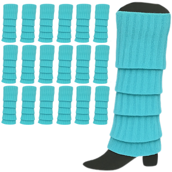 24x Womens Leg Warmers Disco Winter Knit Dance Party Crochet Legging Socks Costume - Sky Blue