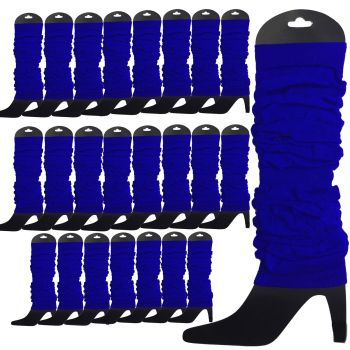 24 LEG WARMERS Knitted Womens Neon Party Knit Ankle Fluro Dance Costume 80s BULK - Royal Blue