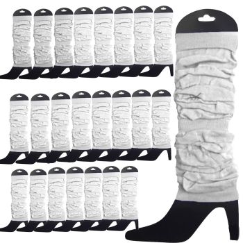 24 LEG WARMERS Knitted Womens Neon Party Knit Ankle Fluro Dance Costume 80s BULK - White