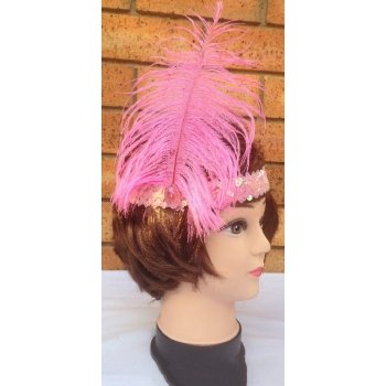 3x 1920s FLAPPER HEADBAND Headpiece Feather Sequin Charleston Costume Gatsby - Light Pink