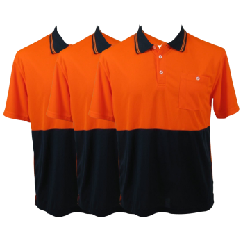 3x HI VIS Polo Shirt Top Tee Safety Workwear Short Sleeve Breathable Mesh BULK - Orange/Navy - 5XL (28)