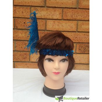 6x 1920s FLAPPER HEADBAND Headpiece Feather Sequin Charleston Costume Party BULK - Blue