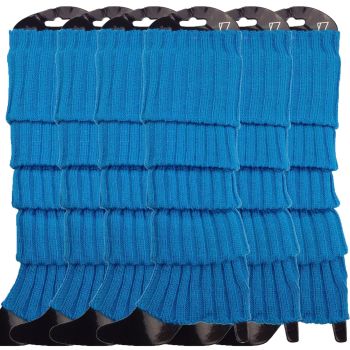 6x Womens Leg Warmers Disco Winter Knit Dance Party Crochet Legging Socks Costume - Topaz Blue