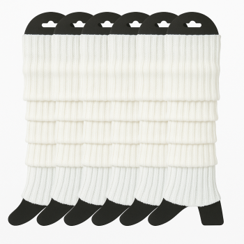 6x Womens Leg Warmers Disco Winter Knit Dance Party Crochet Legging Socks Costume - White