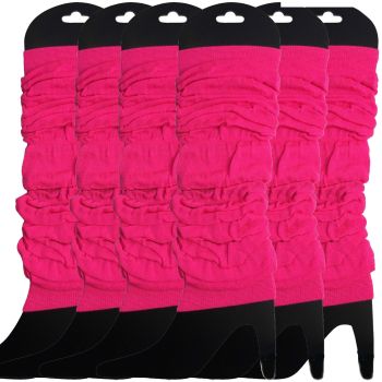 6x LEG WARMERS Knitted Womens Neon Party Knit Ankle Fluro Dance Costume 80s BULK - Fluro Hot Pink