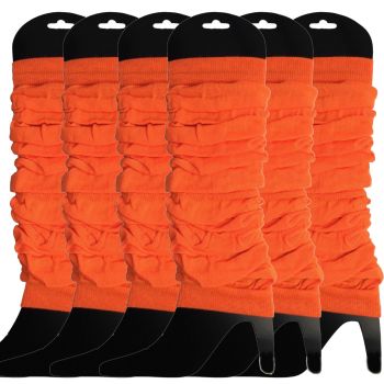 6x LEG WARMERS Knitted Womens Neon Party Knit Ankle Fluro Dance Costume 80s BULK - Fluro Orange