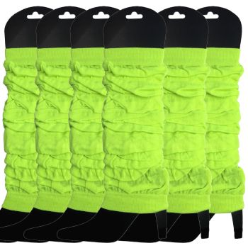 6x LEG WARMERS Knitted Womens Neon Party Knit Ankle Fluro Dance Costume 80s BULK - Fluro Yellow