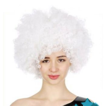 DELUXE AFRO WIG Curly Hair Costume Party Fancy Disco Circus 70s 80s Dress Up - White