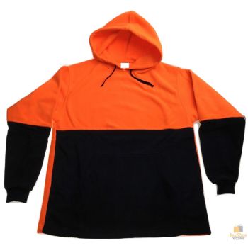 HI VIS POLAR FLEECE HOODIE Jumper Safety Workwear Fleecy Jacket Unisex - Orange - L