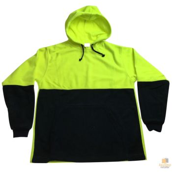 HI VIS POLAR FLEECE HOODIE Jumper Safety Workwear Fleecy Jacket Unisex - Yellow - XXL