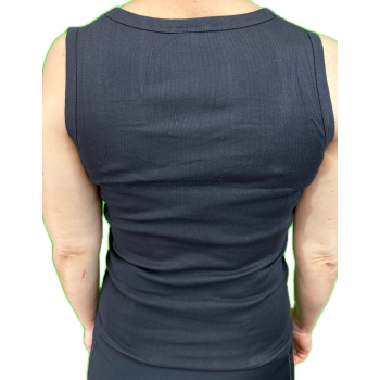 Ladies Sleeveless Singlet Top Womens Summer Basic Tank Shirt Lace Motif Front - Black - 12-14