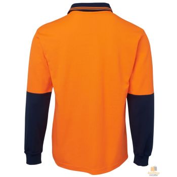 HI VIS LONG SLEEVE POLO SHIRT Top Safety Workwear Fluro Breathable Dry WB - Orange - L