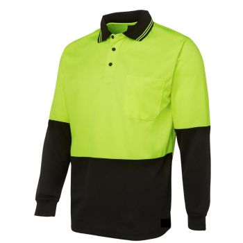 HI VIS LONG SLEEVE POLO SHIRT Top Safety Workwear Fluro Breathable Dry WB - Yellow - XL
