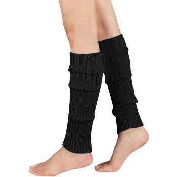 Pair of Womens Leg Warmers Disco Winter Knit Dance Party Crochet Legging Socks Costume - Black