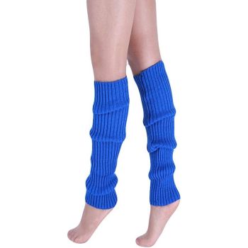 Pair of Womens Leg Warmers Disco Winter Knit Dance Party Crochet Legging Socks Costume - Blue