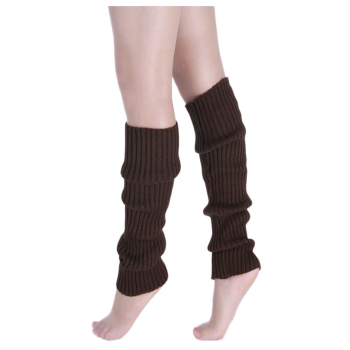 Pair of Womens Leg Warmers Disco Winter Knit Dance Party Crochet Legging Socks Costume - Brown