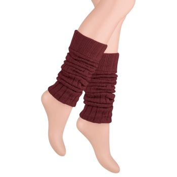 Pair of Womens Leg Warmers Disco Winter Knit Dance Party Crochet Legging Socks Costume - Burgundy