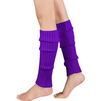 Pair of Womens Leg Warmers Disco Winter Knit Dance Party Crochet Legging Socks Costume - Eggplant