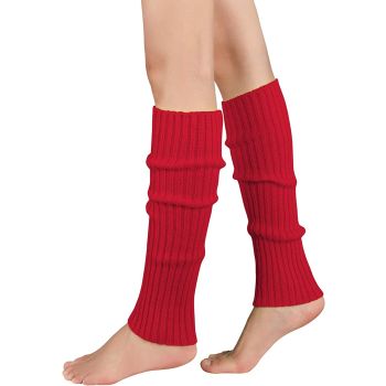 Pair of Womens Leg Warmers Disco Winter Knit Dance Party Crochet Legging Socks Costume - Red