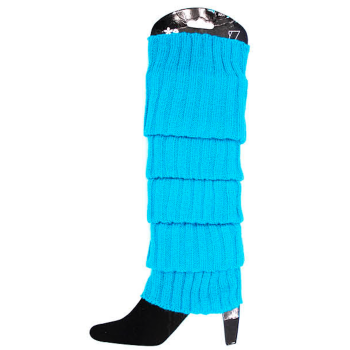 Pair of Womens Leg Warmers Disco Winter Knit Dance Party Crochet Legging Socks Costume - Topaz Blue