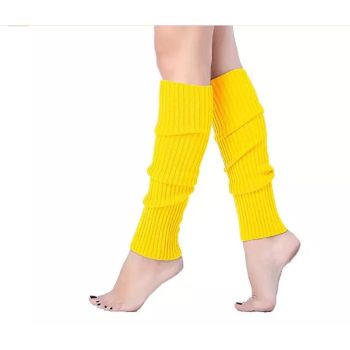 Pair of Womens Leg Warmers Disco Winter Knit Dance Party Crochet Legging Socks Costume - Yellow