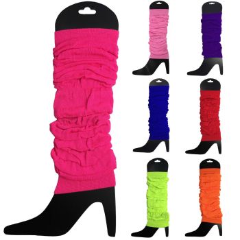 LEG WARMERS Knitted Womens Neon Party Knit Ankle Fluro Dance Costume 80s Pair - Fluro Orange