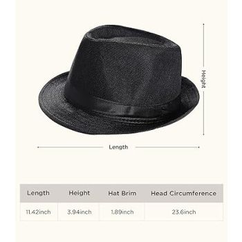 CLASSIC TRILBY HAT Fedora Cap Costume Gangster - Black- One Size (58cm)