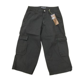 Mens 3/4 CARGO SHORTS Long Pants 100% COTTON Army Military Combat Summer - Olive (Washed Look) - Small (30"")