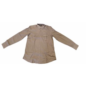 Mens Plain Slim 100% Cotton Long Sleeve Shirt Button Up Stylish Business Casual - Brown/Beige - 2XL