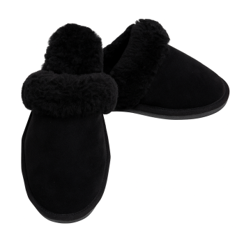 Sheepskin Wool Womens Slippers Scuffs Slip On Winter Ugg Slippers in Black - 10