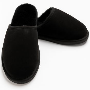Sheepskin Wool Mens Slippers Scuffs Slip On Winter Ugg Slippers in Black - 8