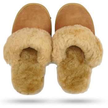 Sheepskin Wool Womens Slippers Scuffs Slip On Winter Ugg Slippers in Chestnut - 8