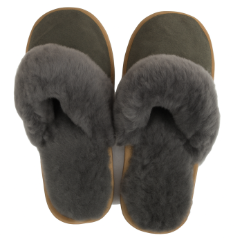 Sheepskin Wool Womens Slippers Scuffs Slip On Winter Ugg Slippers in Grey - 6