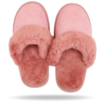 Sheepskin Wool Womens Slippers Scuffs Slip On Winter Ugg Slippers in Pink - 6