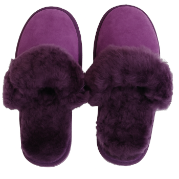 Sheepskin Wool Womens Slippers Scuffs Slip On Winter Ugg Slippers in Purple - 8